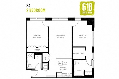 Two Bedroom 2 Bath 1033 sq. ft.